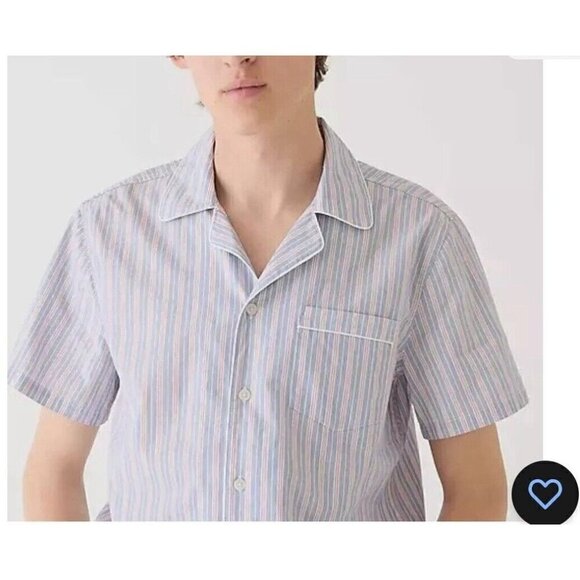 J. Crew PJ Top Men Large Blue Red Stripe Poplin Button Up Top Casual Comfort - Picture 1 of 10